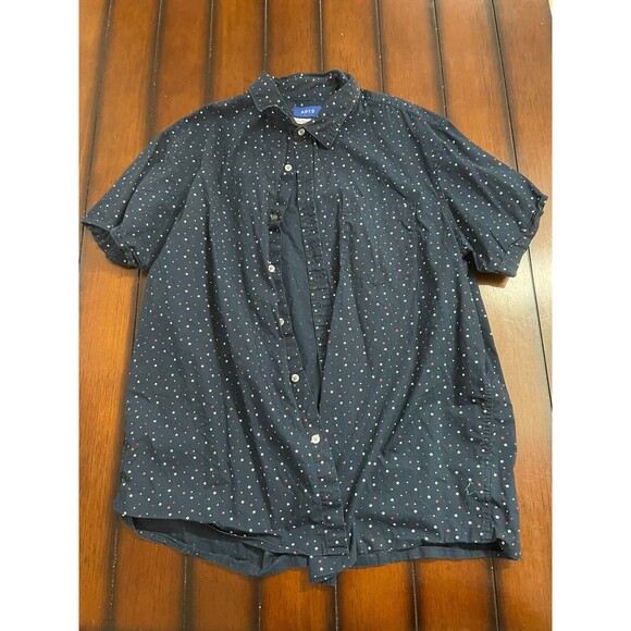 Apt 9 HEIQ Smart Temp Mens Short Sleeve Button Up XL - Red White And Blue Stars - Picture 2 of 4